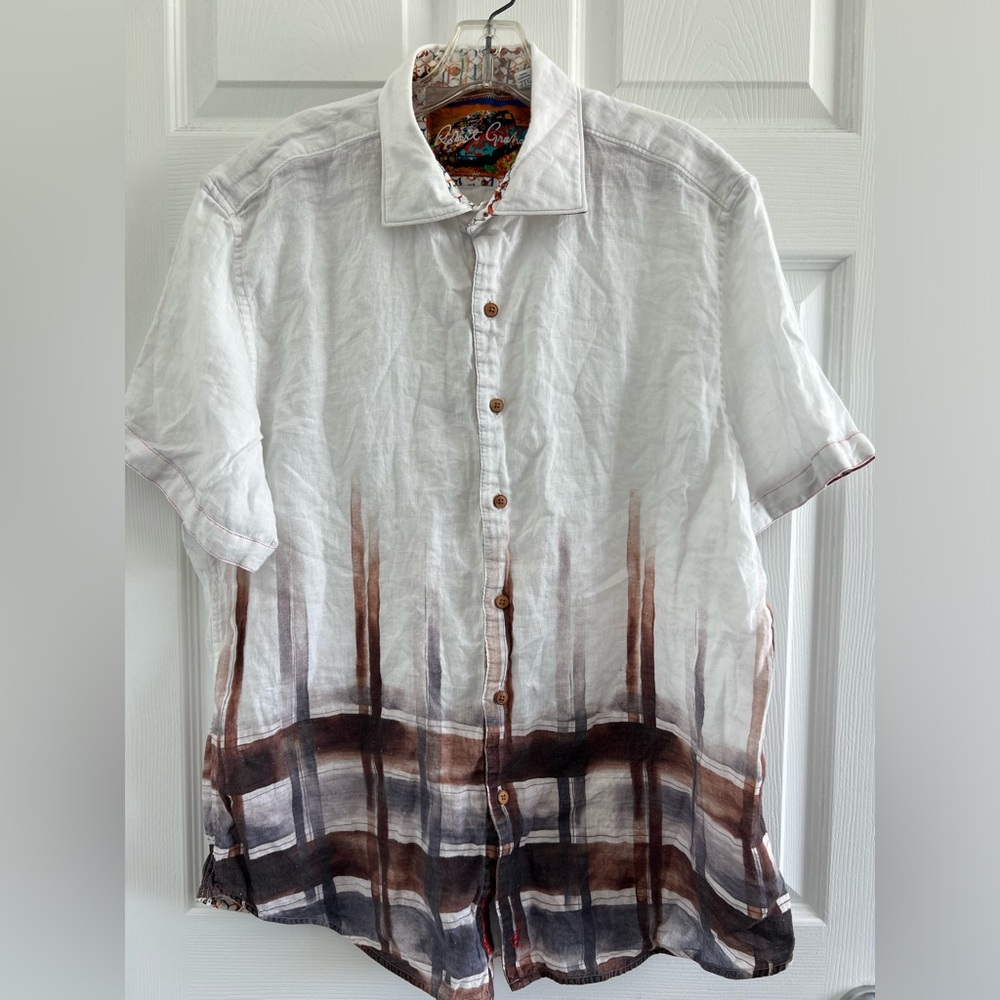 2XL ROBERT GRAHAM MENS 100% LINEN ABSTRACT GRAPHIC PRINT SHORT SLEEVE SHIRT